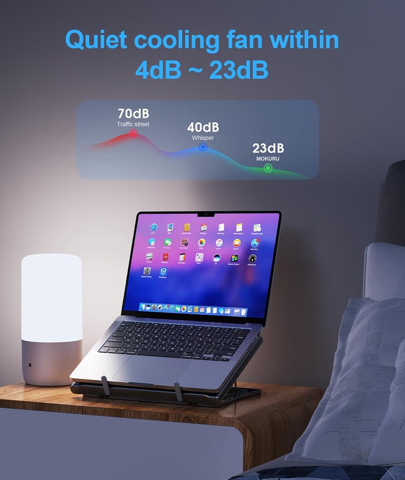 MOKURU Laptop Cooling Pad Stand, Laptop Cooler with 2 Silent Fans for 10-15.6 Inch Laptops,6 Levels of Height Adjustable Wind Speed with 2 USB Ports (Black) - Image 4